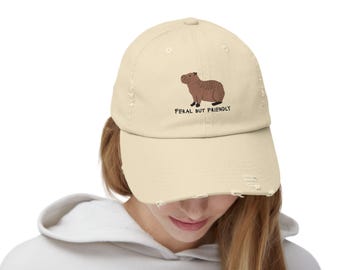 Feral But Friendly cap | Distressed Baseball Hat - Cabybara Hat