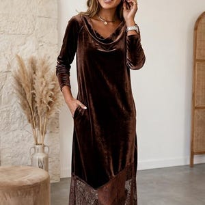 velvet burnout dress midi dress long sleeves Midnight Navy Maxi L Make a statement in this velvet burnout midi with a graceful floral design Ochre Warehouse Burnout Velvet Plunge