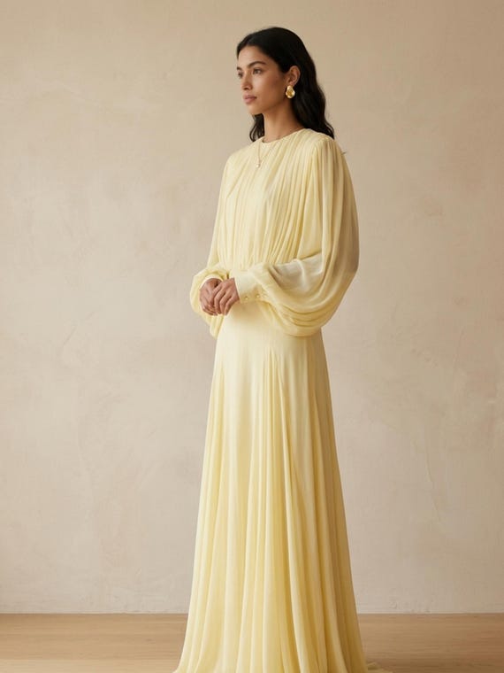 pale yellow long flowy dresses Maxi Dress Women Loose Fit Elegant High Waist O Neck Minimalist Dress Chic Summer Outfit Labordaysale9/3-60