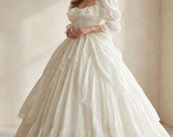 Witte feestjurk met vierkante hals pofmouw ruche maxi-jurk elegante a-lijn galajurk op maat gemaakte formele jurk voor dames
