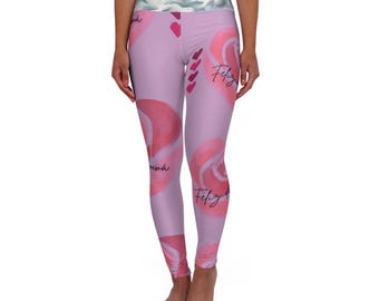 Rosa spiralros-leggings med grafisk design | Yogaleggings med hög midja