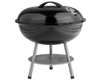 Barbecue a carbone portatile, compatto e pieghevole, con griglia di cottura da 14 pollici, ideale per campeggio, giardino, spiaggia e picnic all'aperto.
