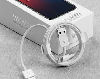 Cavo di ricarica rapida Valmen - da USB a Lightning, Type C o Micro USB - Cavo di sincronizzazione dati resistente per iPhone, Samsung, Android - Alta velocità 2,4 A
