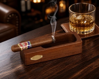 Cigar Ashtray Wooden, Luxury Cigar Rest, Minimalist Cigar Holder, Whiskey Lounge Decor, Gift for Him, Gentleman Smoking Accessory