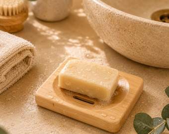 Natural Bamboo Soap Dish, Minimalist Eco-Friendly Bathroom Decor
