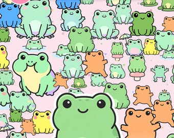 Paquete de papeles digitales sin costuras de ranas kawaii (12 diseños)