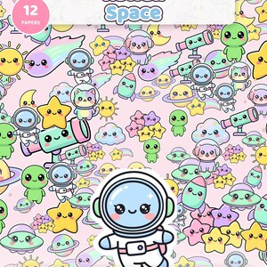 Kawaii Weltraum Digitales Papier | Nahtlose Muster, Kommerzielle Nutzung (Instant Download) Bild 1