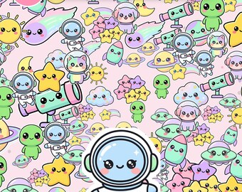 Paquete de papeles digitales Kawaii Space / Patrones sin costuras, uso comercial (descarga instantánea)