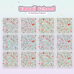 Kawaii Schule Digitales Papier | Briefpapier Seamless Patterns (30 x 30 cm) Bild 3