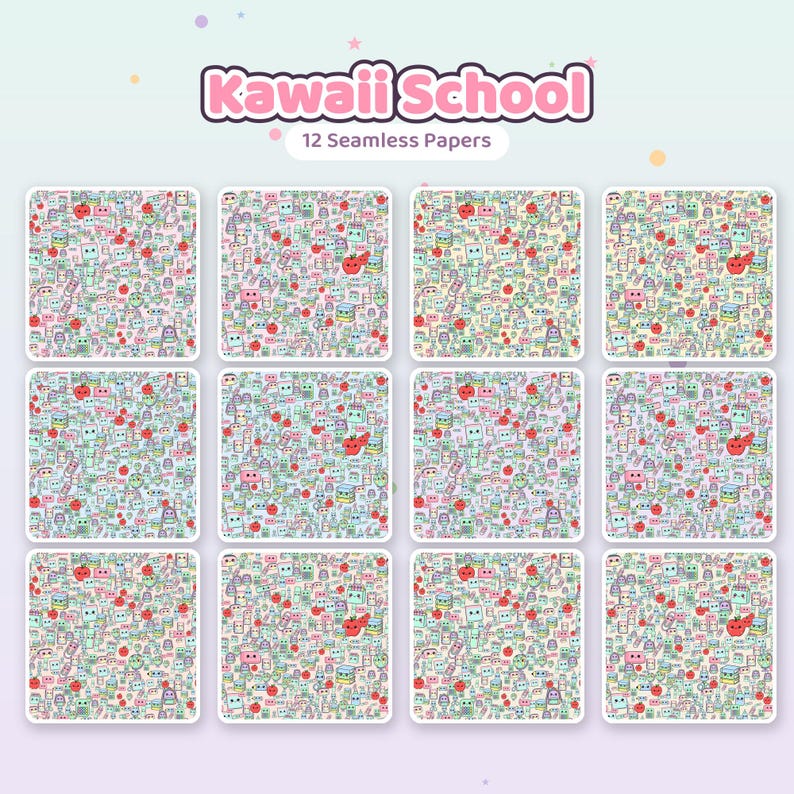 Kawaii Schule Digitales Papier | Briefpapier Seamless Patterns (30 x 30 cm) Bild 3