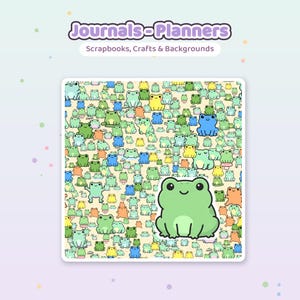 Naadloze digitale papieren kawaii kikker (12 ontwerpen) afbeelding 6