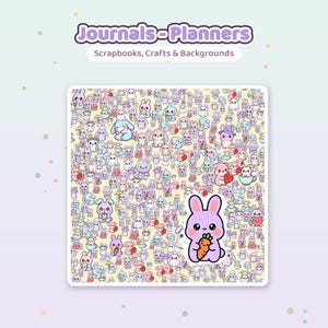 Kawaii Bunny Digital Paper Pack | Seamless Patterns, Scrapbook Paper (12x12in, Commercial Use) imagen 5