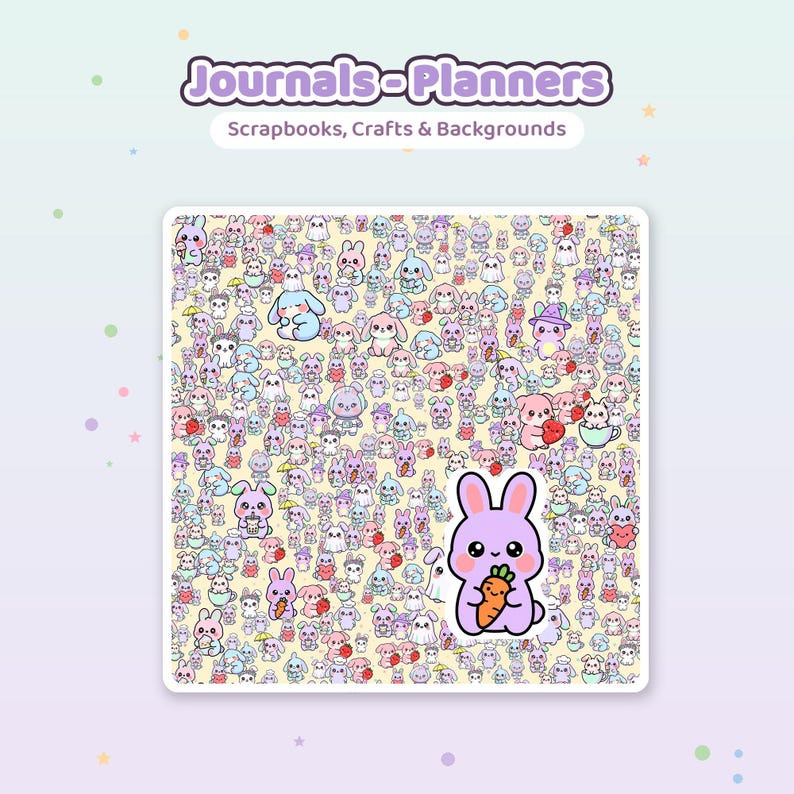 Kawaii Bunny Digital Paper Pack | Seamless Patterns, Scrapbook Paper (12x12in, Commercial Use) imagen 5