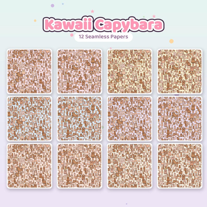 Kawaii Capybara Seamless Patterns | Digital Paper Pack (Commercial Use) image 4