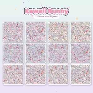Kawaii Bunny Digital Paper Pack | Seamless Patterns, Scrapbook Paper (12x12in, Commercial Use) imagen 3