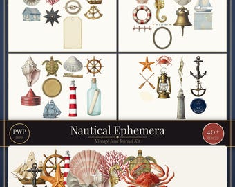 Kit de efímeros náuticos / Imprimibles vintage para diario náutico / Elementos PNG recortados con precisión / Uso comercial / Descarga instantánea