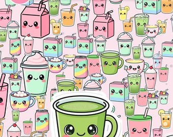 Patrones sin costuras Kawaii Boba / Paquete de papel digital de 12 x 12 pulgadas (uso comercial)