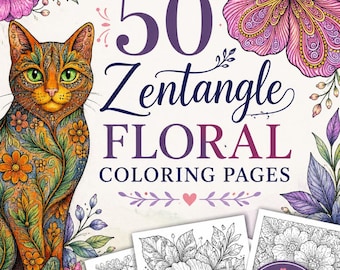 50 páginas para colorear de flores estilo Zentangle para adultos: intrincados diseños florales (PDF de descarga instantánea)