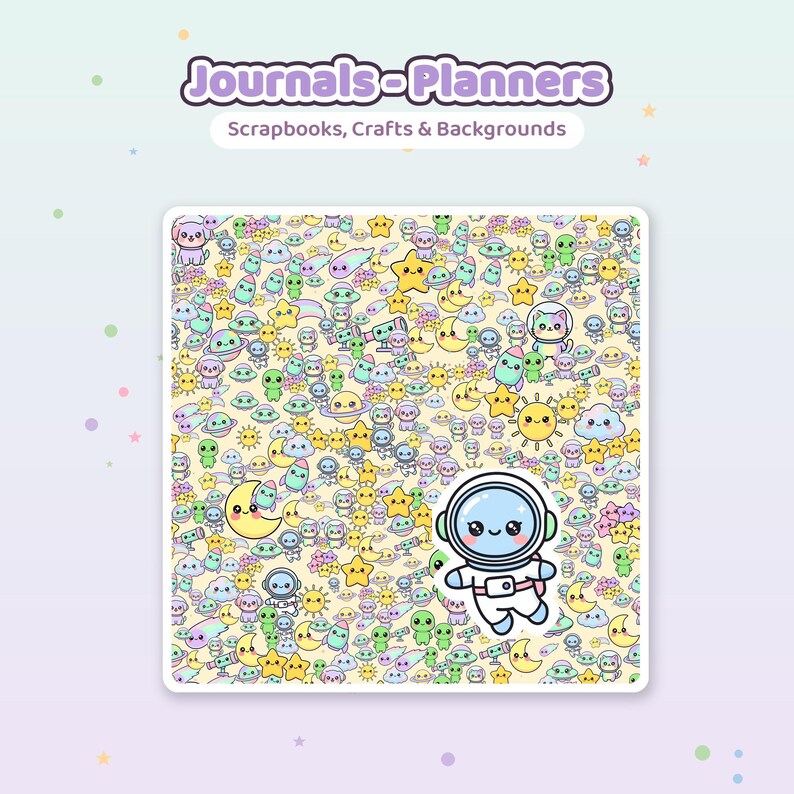 Kawaii Weltraum Digitales Papier | Nahtlose Muster, Kommerzielle Nutzung (Instant Download) Bild 5