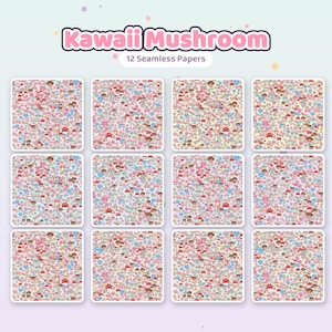 Kawaii Mushroom Seamless Patterns | 12 Digital Papers (Commercial Use) image 3
