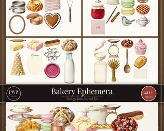 Kit de efímeros de panadería / Imprimibles vintage para diario de panadería / Elementos PNG recortados con precisión / Uso comercial / Descarga instantánea