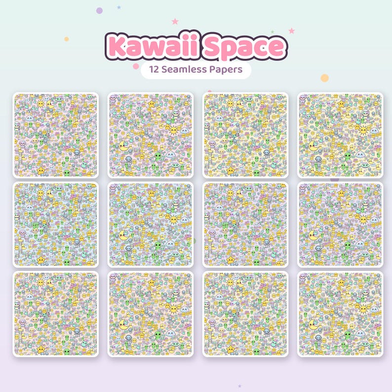 Kawaii Weltraum Digitales Papier | Nahtlose Muster, Kommerzielle Nutzung (Instant Download) Bild 3