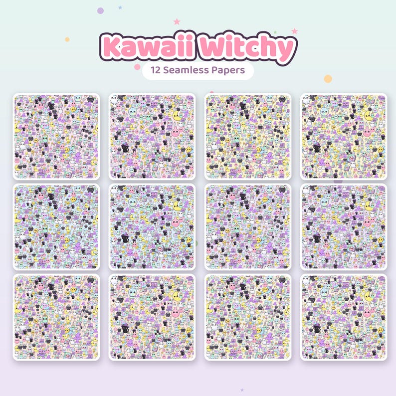 Kawaii Witchy Digital Paper Pack | 12 Seamless Patterns (Commercial Use) image 3