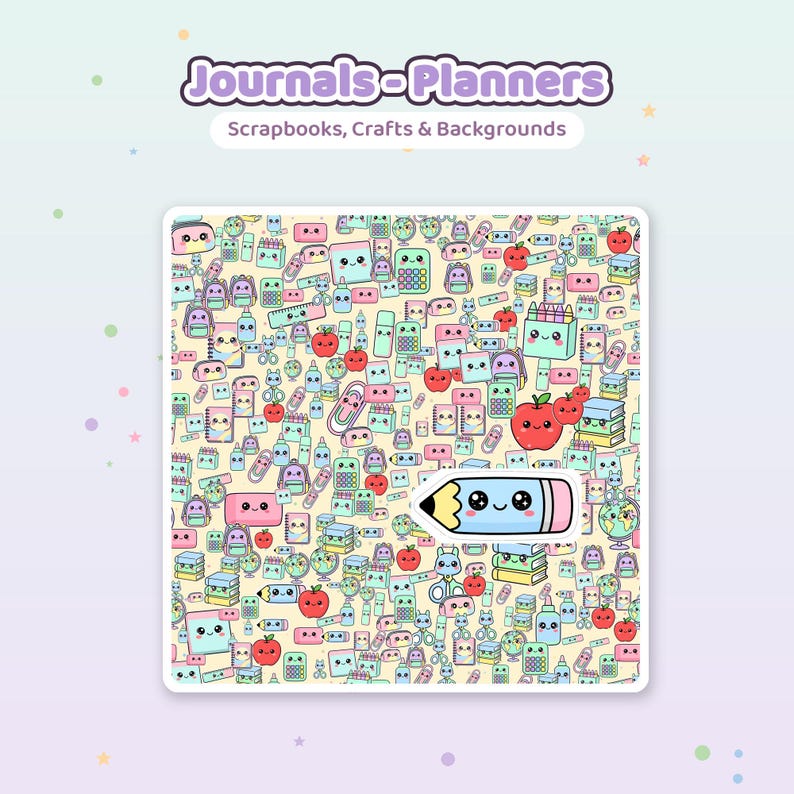 Kawaii Schule Digitales Papier | Briefpapier Seamless Patterns (30 x 30 cm) Bild 5