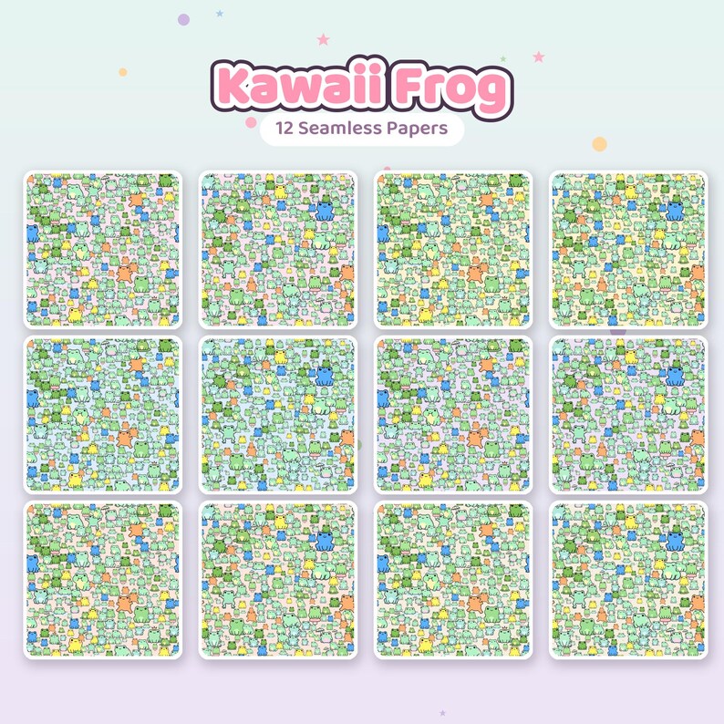 Naadloze digitale papieren kawaii kikker (12 ontwerpen) afbeelding 4