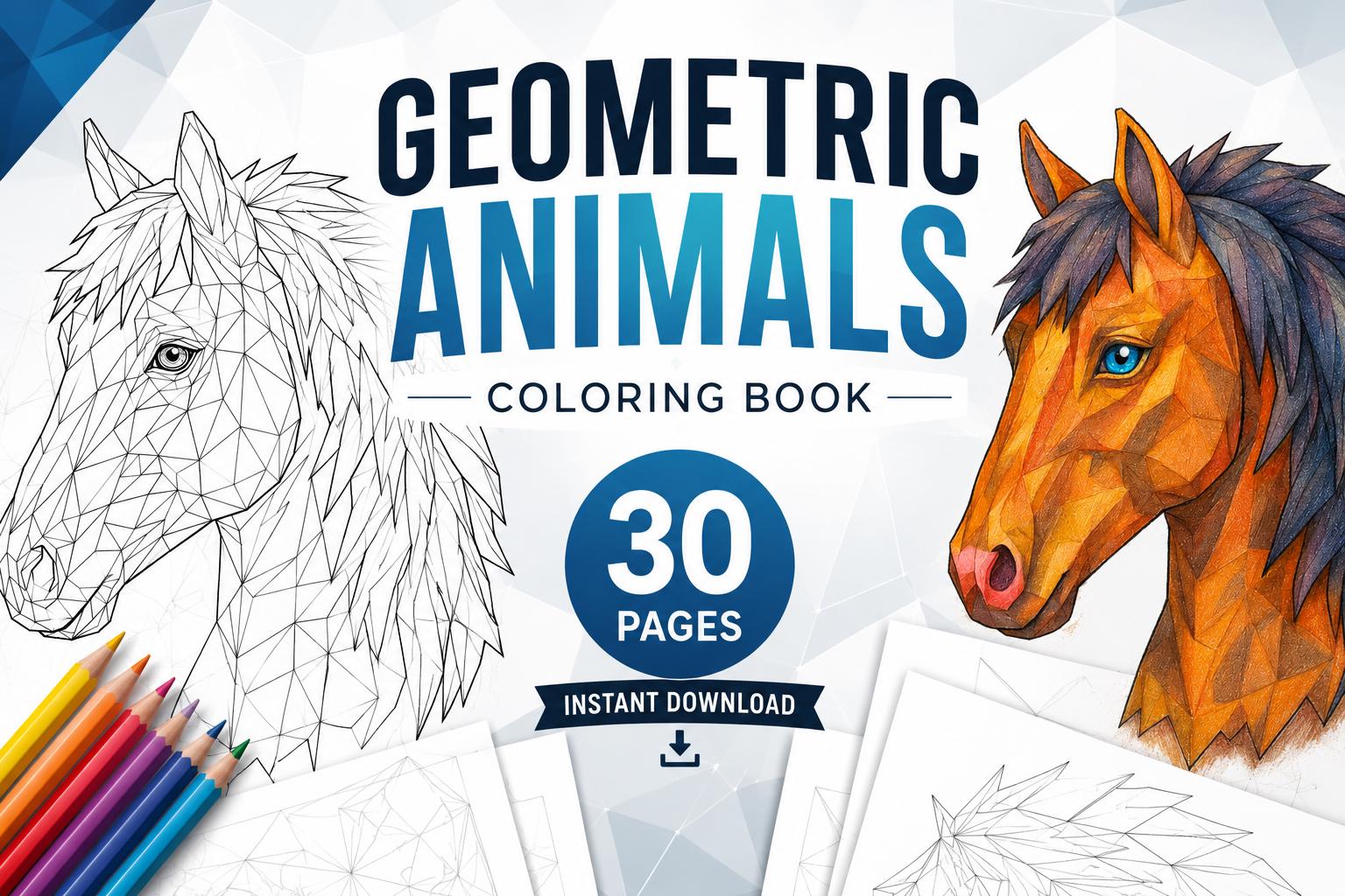 Low Poly Geometric Animals Coloring Book | 30 Printable Polygon Art ...