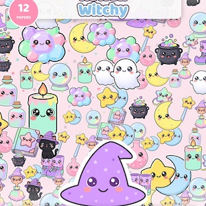 Kawaii Witchy Digital Paper Pack | 12 Seamless Patterns (Commercial Use) image 1