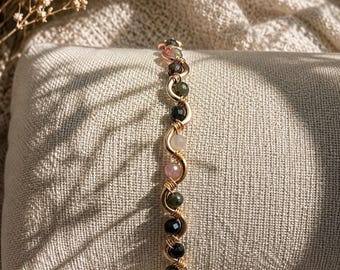 Elysian Twist Bracelet- October Toumaline birthstone bracelet - gold wire spiral wrapped - Handmade