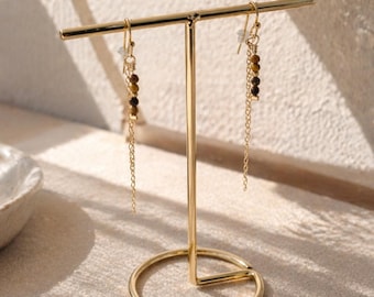 Dainty Tiger Eye Gold Chain Dangle Earrings – Minimalist Boho Jewelry