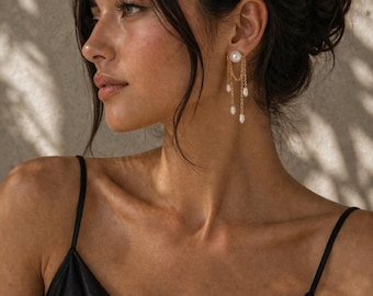 Pendientes de perlas con cadena de oro de 14k – Joyería moderna con diseño de cascada