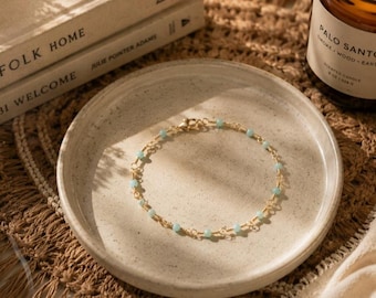 14k Gold plated wire Bracelet with Turquoise coloured Amazonite beads  – Handmade, Chic, Boho, Minimal, perfect for Layering