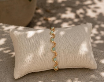 Sage Whisper Bracelet - zodiac Virgo Amazonite birthstone bracelet - gold wire spiral wrapped - Handmade