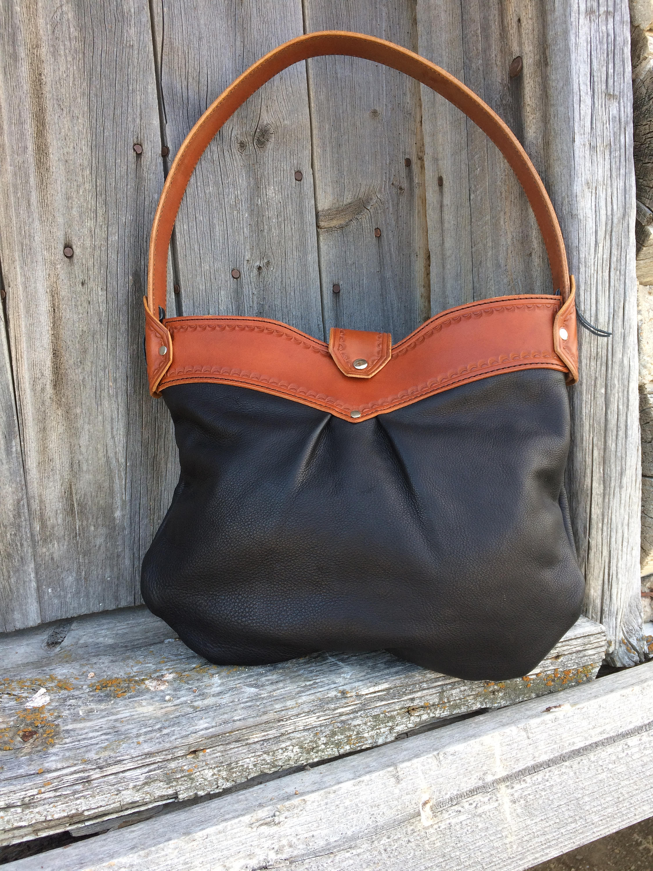 Black and Brown Shoulder Bag Etsy