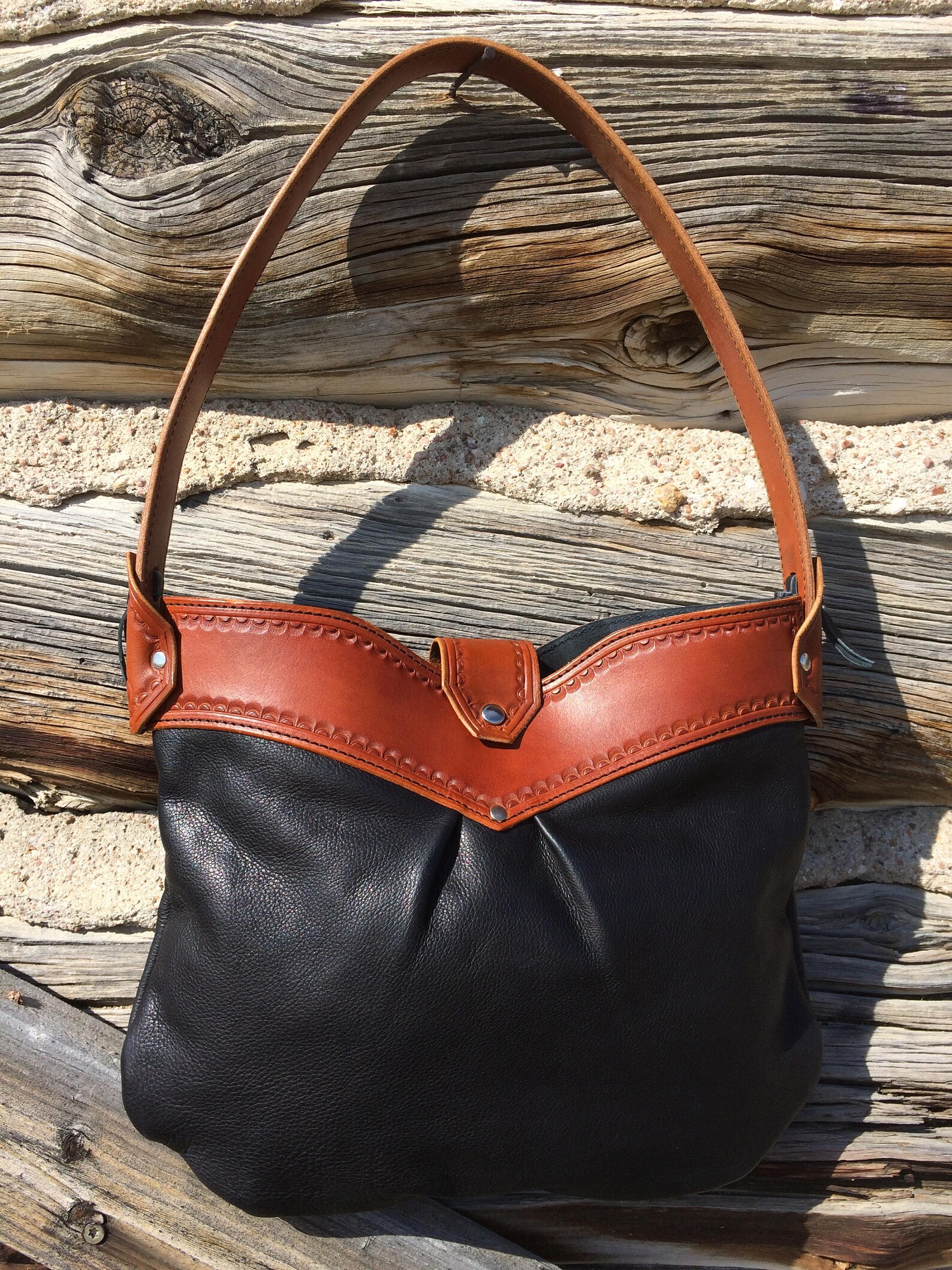 Black and Brown Shoulder Bag Etsy