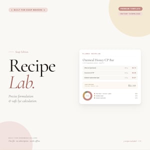 Receptcalculator voor het maken van zeep en kostentracker | Loogcalculator, koude proceszeepformuleringssjabloon | Digitale download