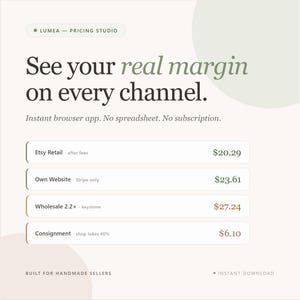 Handmade Pricing Calculator | Etsy Fee & Profit Tool for Candle Soap Jewelry Sellers | Wholesale Margin Tracker | No Subscription