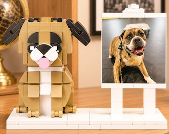 Custom LEGO Style Dog Figure, Personalized Brick Pet Memorial Gift, Cute Puppy Desk Decor for Dog Lovers & Pet Owners