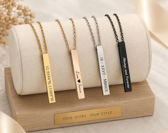 Personalised Vertical Bar Necklace, Custom Engraved Gift For Her, Minimalist