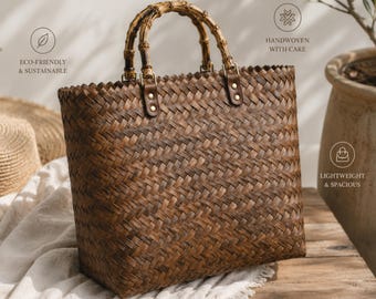 Vintage Woven Straw Tote Bag | Boho Summer Beach Purse | Raffia Market ...