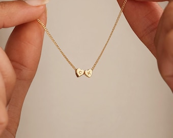 Personalized Gold Plated Heart Charm Necklace, Minimalist Initial Pendant, Dainty Jewelry