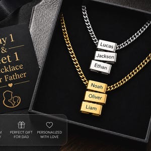 2 Stück Personalisierte Dad Halskette, Benutzerdefinierte Namensschilder, Goldfarbene Panzerkette, Familienandenken