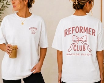 Camiseta Reformer Club, camiseta con estética de Pilates, conjunto para chica de gimnasio, ropa deportiva para chica con estilo, camiseta de Pilates y café, camiseta gráfica para chica con estilo