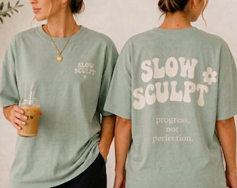 Camiseta Slow Sculpt, camiseta de pilates para mujer, camiseta estética de pilates, conjunto para chica de gimnasio, camiseta corta holgada, camiseta deportiva, regalo de bienestar para ella.