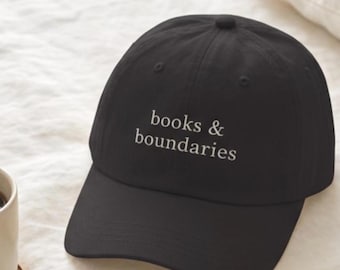 Gorra de algodón bordada con diseño de Libros y Límites, Gorra para amantes de los libros y lectores.