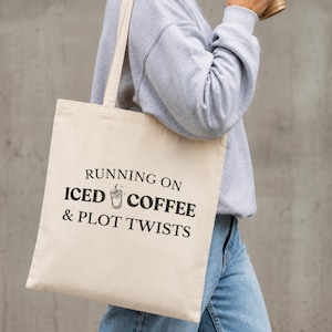 Iced Coffee Plot Twists Tote Bag | Bookish Reader Canvas Tote
