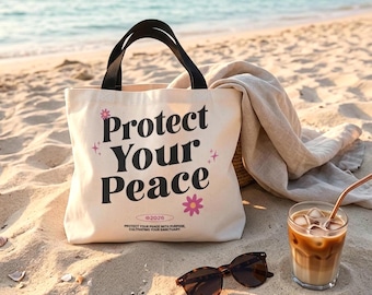 Bolso tote "Protege tu paz" / Autocuidado, energía estoica, detalles florales